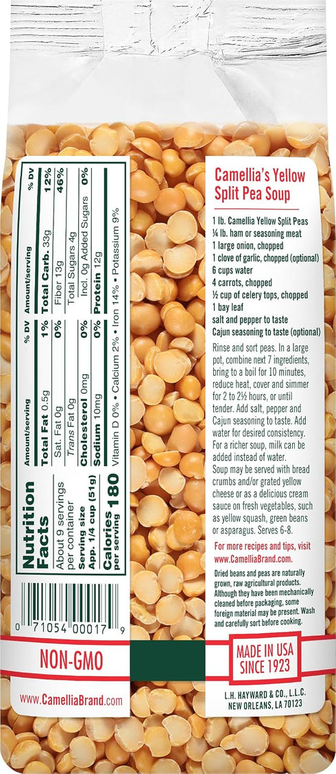 1 (Pack 6) Camellia Brand Dried Yellow Split Peas Premium Non-GMO Split Peas for Indian Dal, Hearty Split Pea Soups