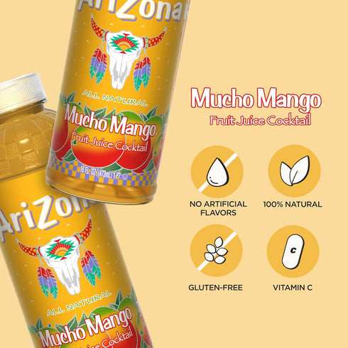 16 Oz (Pack 12) AriZona Mucho Mango - Fruit Juice Cocktail - Fl