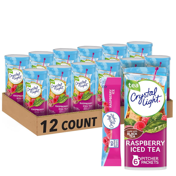 Crystal Light Raspberry Iced Tea Naturally Flavored Powdered Drink Mix, 72 ct