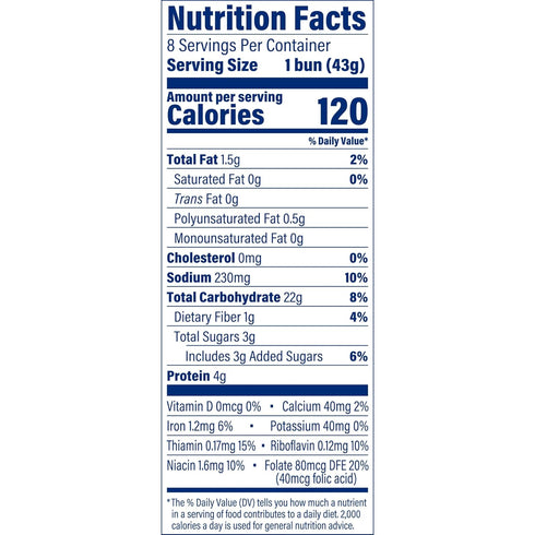 MRS BAIRD'S 8 count, (1.5 oz 12 oz White Classic Buns, each), Sliced Hot Dog Buns, Bag