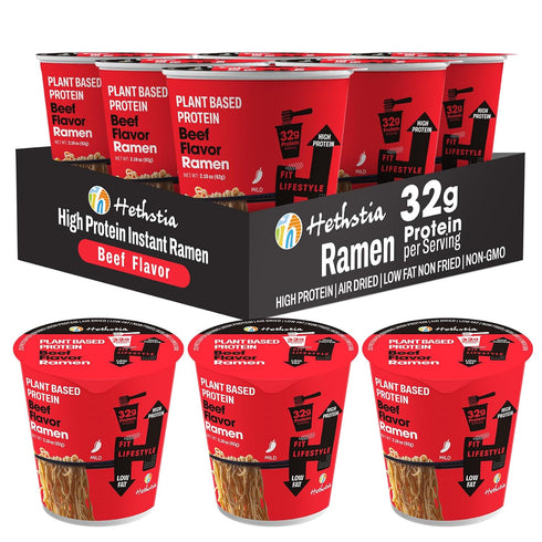 Hethstia High Protein Ramen Cup, Spicy Beef Flavor, 6-Pack Instant Healthy Ramen