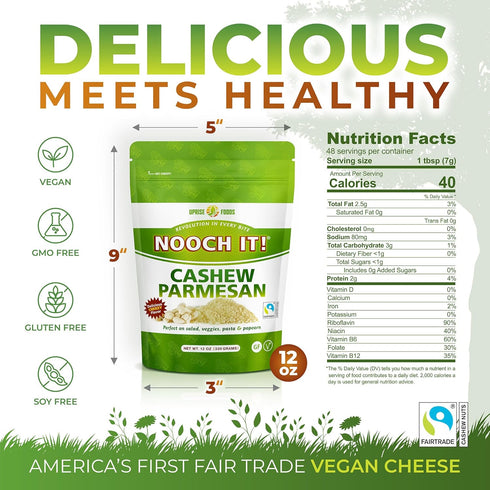 12oz NOOCH IT Vegan Cashew Parmesan Cheese | Dairy-Free, Organic, Fair Trade | Grated Plant-Based Cheese Topping