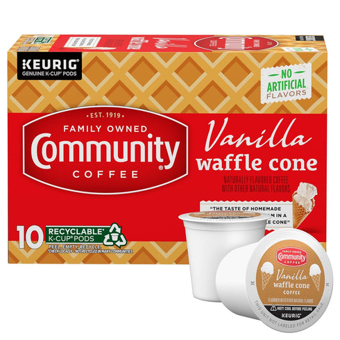 Community Coffee Vanilla Waffle Cone Ice Cream Flavored, 10 Count Coffee Pods,