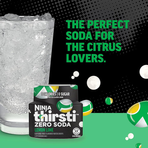 17, 12oz 3 Pack, Ninja Thirsti Flavored Water Drops, ZERO SODA Lemon Lime, Classic Soda Flavors, Sparkling or Still