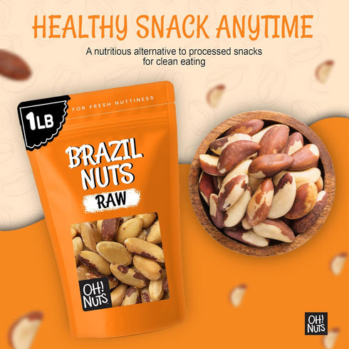 100% 1 lb Packed Oh! Nuts Brazil Nuts - Raw - Natural - - Whole Shelled Premium Brazil Nuts - in New York Zip-Seal Bag