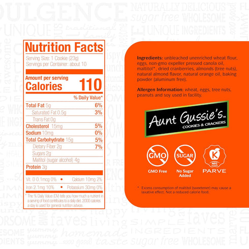 4 Pack Aunt Gussie's - No Sugar Added Wheat Cranberry Orange with Almond Biscuits