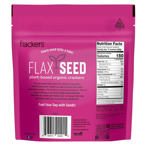 Flackers Organic Rosemary Flaxseed Crackers, 5 Ounce, Gluten Free, Non-GMO, Vegan, Keto Snack
