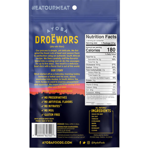 (2 Pack 3) Ayoba Traditional Droewors Grass Fed Beef Paleo Sticks Ounce, of - Keto Friendly, Air-Dried Beef Protein