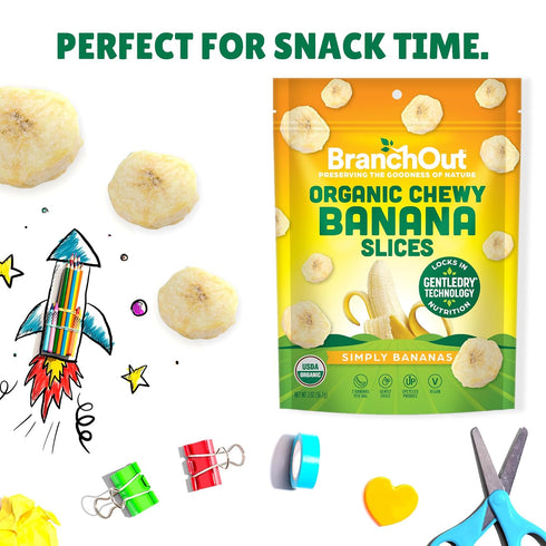 100% 2 oz (Pack 4) BranchOut Chewy Banana Slices, No Added Sugar, Fruit, Better than Freeze Dried Banana Chips, Healthy