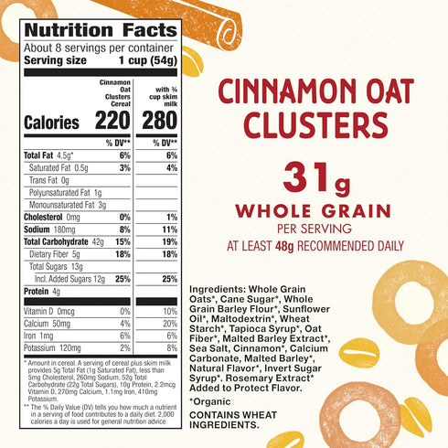 15 oz Cascadian Farm Organic Cinnamon Oat Clusters Cereal, Made with Whole Grain, Non-GMO