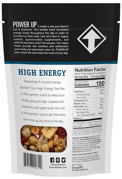 14oz, Power Up Premium Trail Mix - High Energy Trail Mix Gluten Free, Vegan, Non-GMO