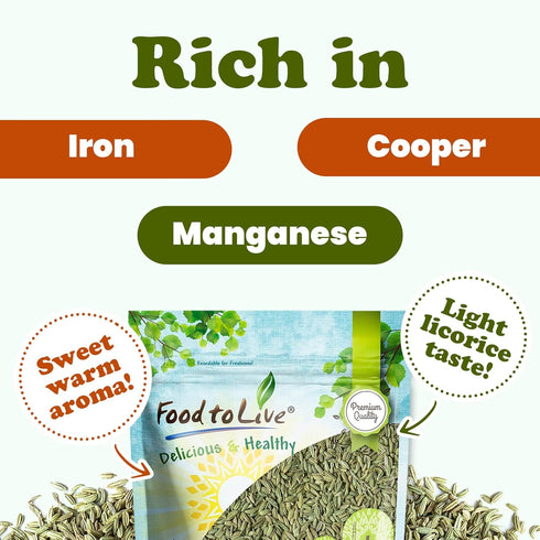 5 Food to Live Fennel Seeds, Pounds Whole, Raw, Non-Irradiated, Non-GMO, Kosher, Vegan, Bulk, Sweet Licorice Flavor