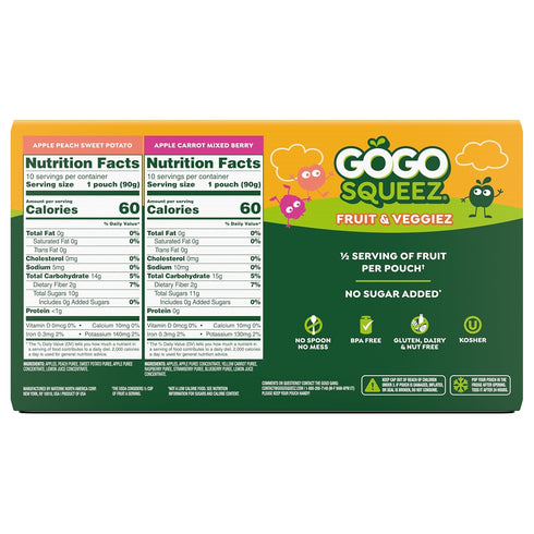 Pack, 3.2 oz (Pack 20), (Packaging GoGo squeeZ Fruit & veggieZ Applesauce and Puree Variety Pedal Peach and Boulder