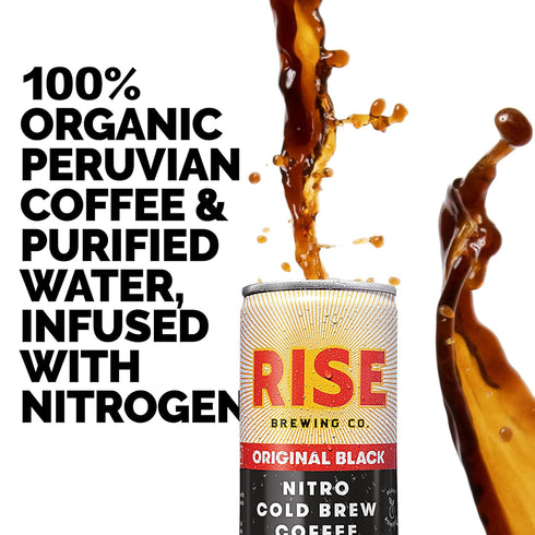 7 oz. (12 Pack) RISE Brewing Co. Original Black Nitro Cold Brew Coffee, No Sugar, Vegan, Organic & Non-GMO, Low