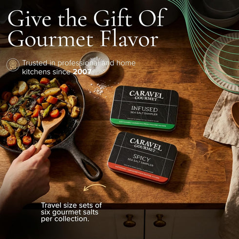Set 12 Sea Salt Gift - Infused & Spicy Salt Sampler Collections - Flavors with Reusable Tins - Great Gifts for Everyone