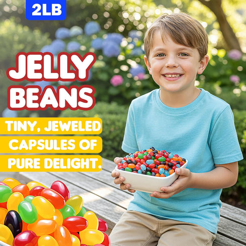 2 lb Jelly Beans Bulk Bag | Assorted Flavors: Strawberry Orange, Blue Raspberry, Watermelon, Grape, & Apple | Perfect