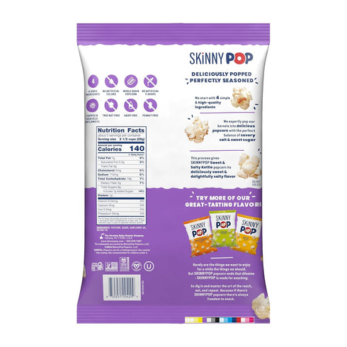 5.3oz (12ct) SkinnyPop Popcorn, Sweet & Salty Kettle, Whole Grain, Dairy-Free Snack, Bags