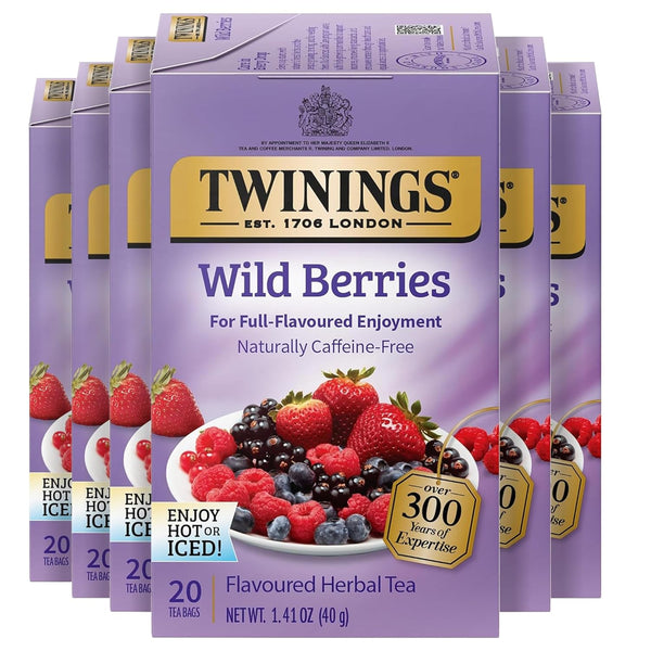 Twinings Wild Berries Herbal Tea Individually Wrapped Bags, 20 Count (Pack of