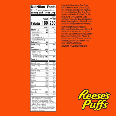 11.5 oz REESE'S PUFFS Breakfast Cereal, Chocolatey Peanut Butter Cereal