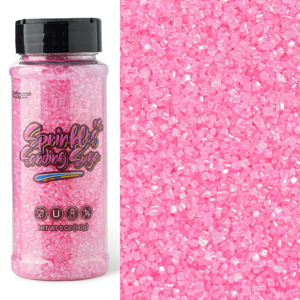 Sujoygar Pink Saning Sugar Sprinkles, 5oz Edible Pink Sugar Crystals for Cocktails,