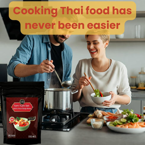 2 Packs (1.6oz x2) EZ THAI Premium Tom Yum Soup Mix - Authentic Hot & Sour Soup Base Kit with Dried Herbs & Chili Paste
