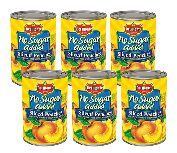 DEL MONTE No Sugar Added Yellow Cling Sliced Peaches, Canned Fruit, 6-Pack,