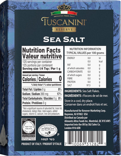 Tuscanini Italian Sea Salt Flakes, 4.4oz (2 Pack) | Flaky Sea Salt for Cooking & Baking, Kosher Gourmet Finishing Salt