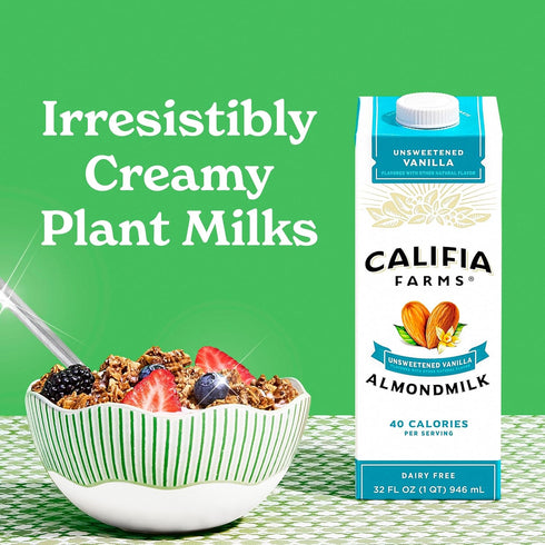 32 Oz, Califia Farms - Unsweetened Vanilla Almond Milk, Dairy Free, Vegan, Plant Based, Keto, Shelf Stable, Vegan