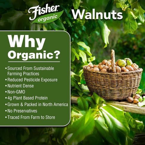 16 oz, Fisher Organic Walnut Halves & Pieces USDA Certified Organic Nuts, Unsalted California Grown, Non-GMO, No