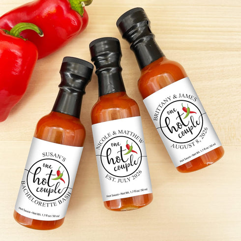 Best Day Ever Spot 1.7oz (Set 12) One Hot Couple Sauce Gifts, Mini Bottles, Wedding Favors, Custom, Labels