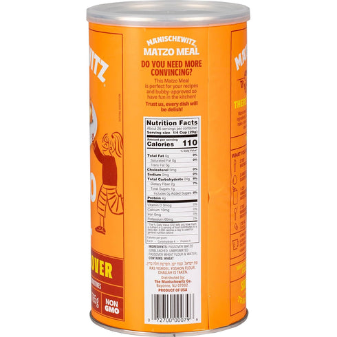 27 Manischewitz Matzo Meal, Ounce Resealable Canister" Kosher For Passover