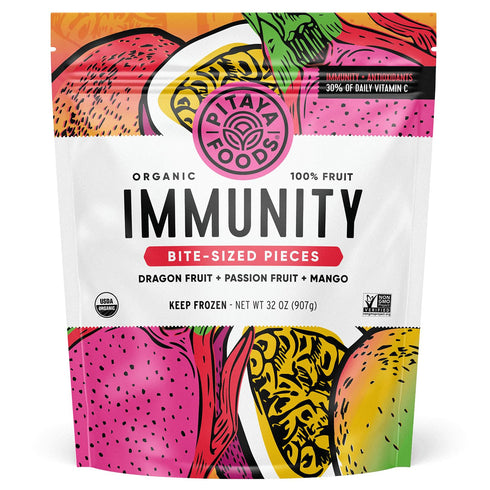 Pitaya Foods - Frozen Organic Immunity Bite-Sized Pieces, Pre-Packaged Frozen Dragon Fruit,