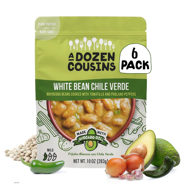 A Dozen Cousins Vegan White Bean Chile Verde 6pk, Seasoned Healthy Microwave