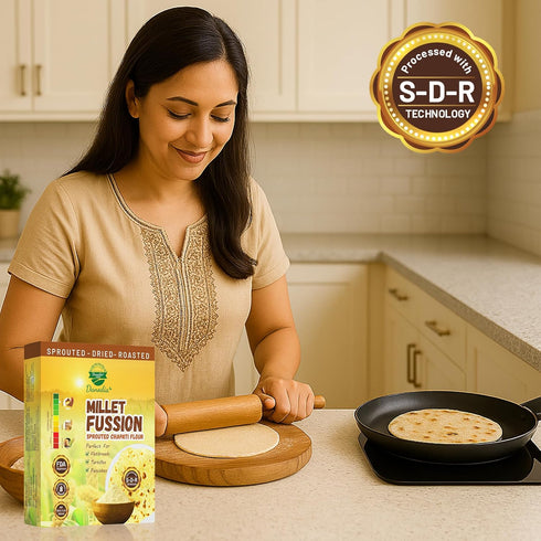 7-Millet (60/40), 950 (2 lb) Danodia Foods Sprouted Roti/Chapati Flour + Whole Wheat g Germinated, Dried & Roasted