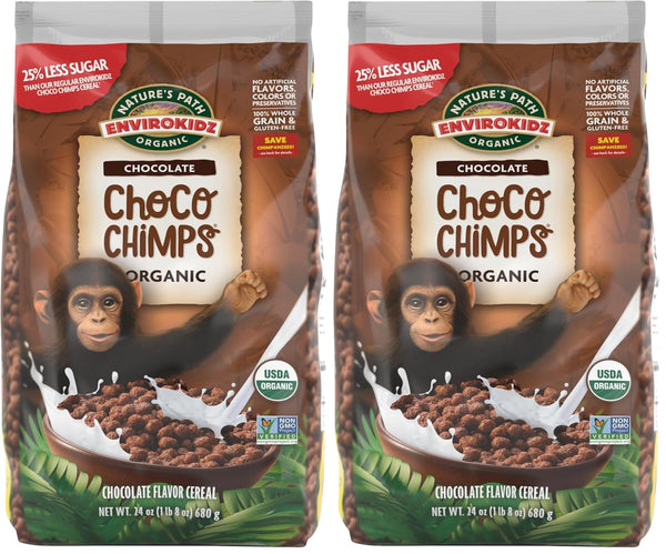 EnviroKidz Organic Choco Chimps Cereal, 24 oz (Pack of 2), Chocolate, Gluten