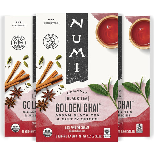 Numi Organic Golden Chai Tea, 18 Tea Bags (Pack of 3) Assam
