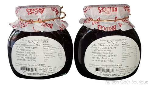 Mrs. Bridges of Scotland Set 2 12 Oz , of Jars, Blackcurrant Preserves with Sloe Gin, Imported from Scotland, Each