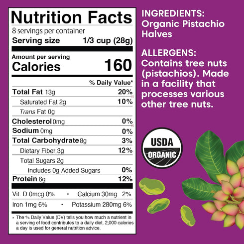 (8 Wilderness Poets, Organic Pistachios - Bright Green Pistachio Nut Halves, No Salt, Grown in California Ounce)