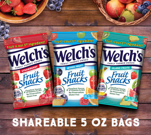 Pack Pack, 5oz (Pack 12) Welchs Fruit Snacks, Variety With Mixed Fruit, Strawberry & Island Fruits, Gluten Free, Bulk