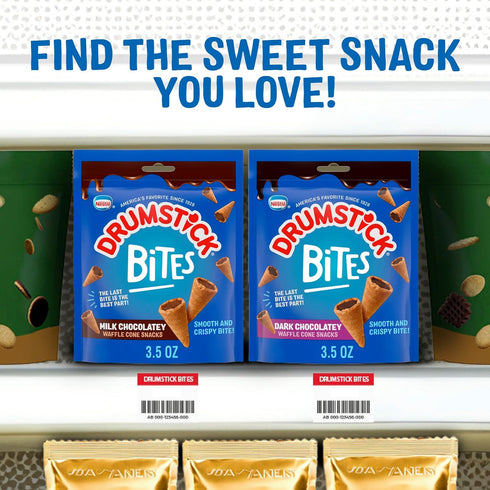 Drumstick 3.5 oz Bites Milk Chocolatey Waffle Cone Snacks, Chocolate Dessert, Pantry Snacks