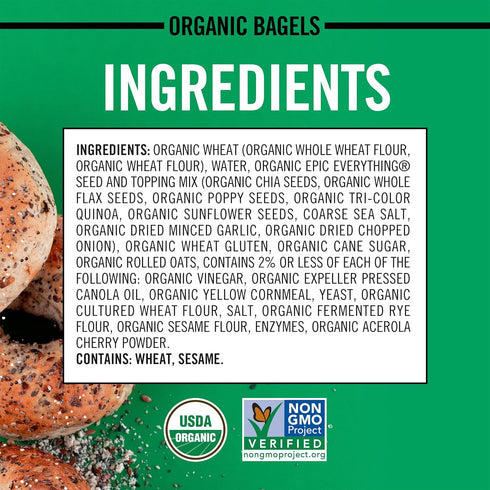 26g 5 Count Dave's Killer Bread Epic Everything Bagels, Organic Bagels, Whole Grains per Bagel