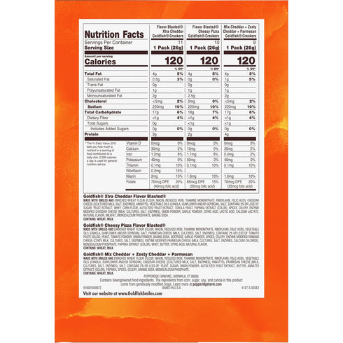 Pack 1 oz Packs, 30 Goldfish Bold Mix Variety Snack Crackers, Snack Ct Box