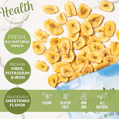 Packed (2 LBS) NUTS U.S. - Banana Chips | Dried and Sweetened | All Natural | Vegetarian | Non GMO and Gluten Free |