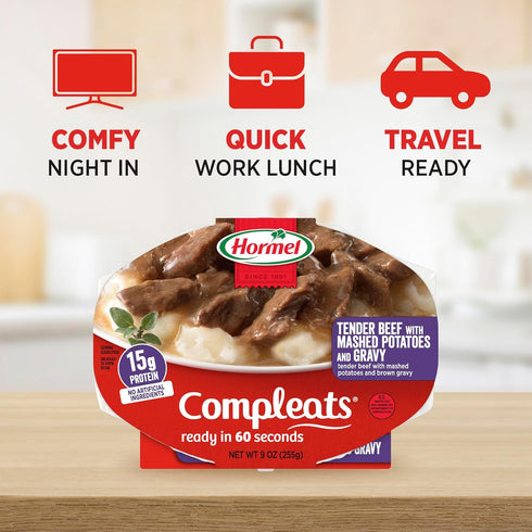 9 oz. (6 Pack) HORMEL COMPLEATS Tender Beef With Mashed Potatoes & Gravy Microwave Tray