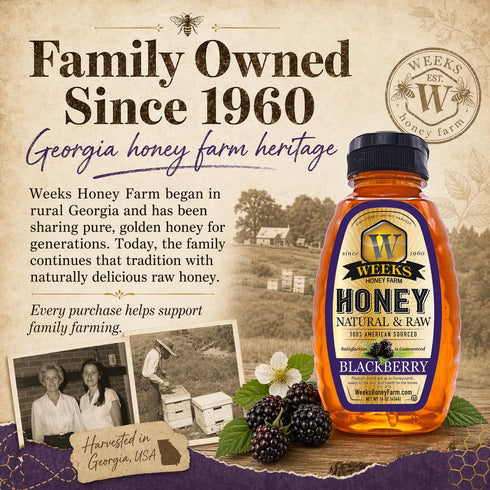 100% 16 oz Weeks Honey Farm Raw & Unfiltered Blackberry Honey, Organic, Kosher-Certified, Gluten-Free, All-Natural
