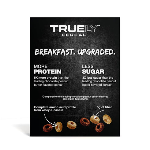 18 4 4 7.05 oz TRUELY Protein Cereal Chocolate Peanut Butter Flavor | g Protein, g Sugar |