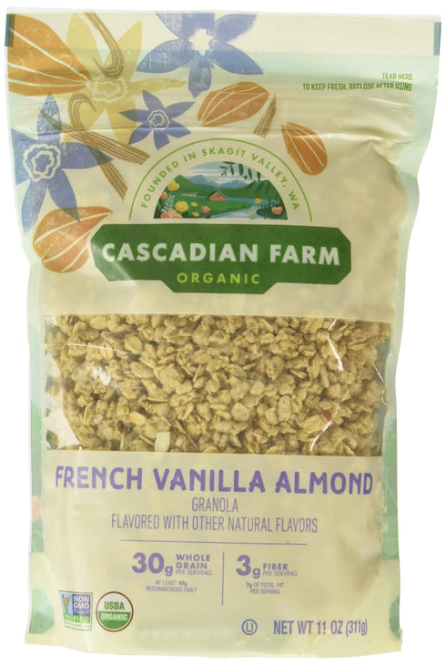 Cascadian Farm French Vanilla Almond Organic Granola, No Added Sugar, Non GMO, 11 Ounces