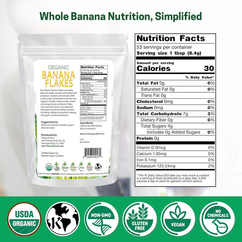 1 lb Z Natural Foods Organic Banana Flakes - Crisp Ripe Bananas for Potassium & Fiber Support, Digestive Health, Skin