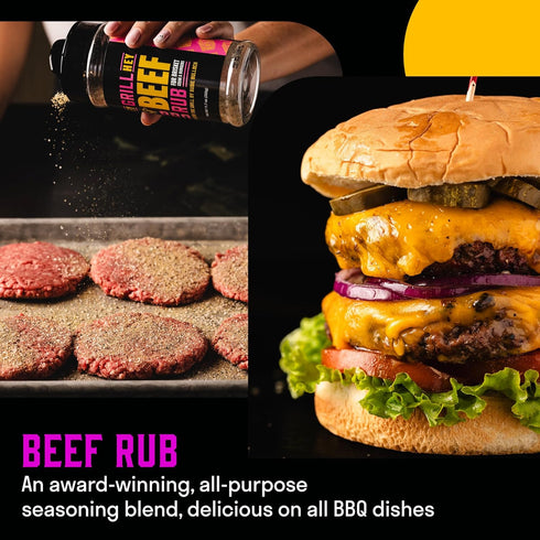 Set Set Hey Grill Hey | BBQ Seasoning and Barbeque Sauce Gift | Seasoning | Beef Rub, Sweet Rub, Everything Barbecue