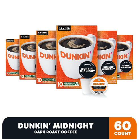 60 Dunkin Midnight Dark Roast Coffee, Keurig K-Cup Pods